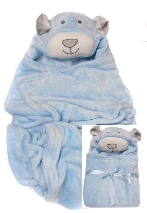 Baby Wrap Pink Cream Blue 3D Head Hooded Snuggle Wrap Soft Coral Fleece