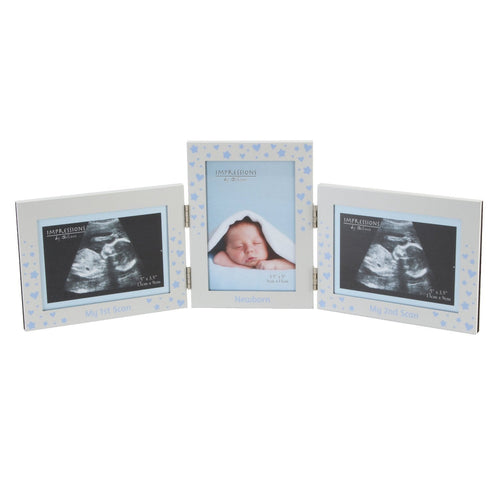 baby scan hinged triple photo frame boy