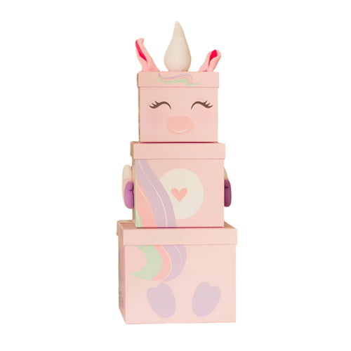 Luck and Luck Stackable Unicorn Gift Boxes, Girls Nested Box, Unicorn Gift Box, 3 Tier Nest Stacking Box - 3 Pack