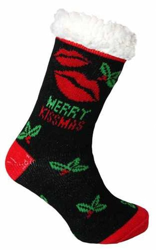 Ladies Heat Machine Soft Sherpa Fleece Lined Christmas Slipper Socks