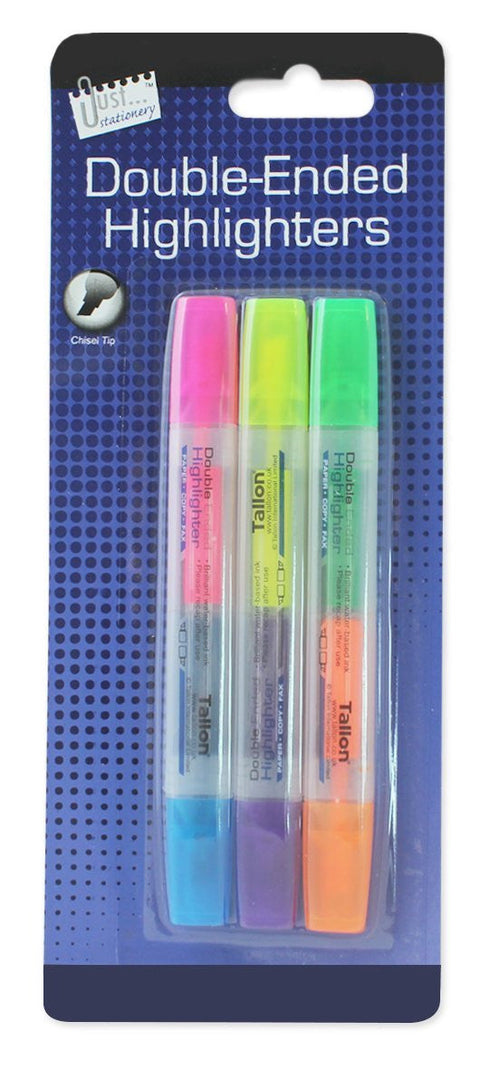 Just Stationery Double Ended Highlighter - Assorted Colours (Pack of 3)