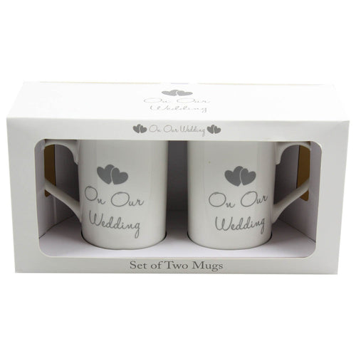 on Our Wedding Set Of 2 Bridal "His and Hers" Fine China Keepsake Mugs in Presentation Box