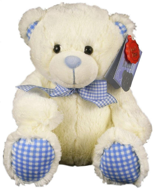 nursery cream bobby bear blue gingham feet ears 30cm