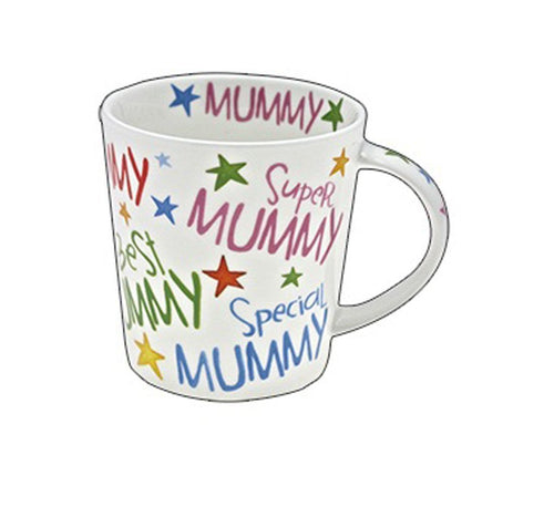 Rainbow coloured 'Mummy' fine china gift mug