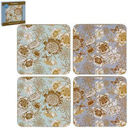 Songbird Duck Egg Blue Gold Floral Dinner Coasters Set Of 4