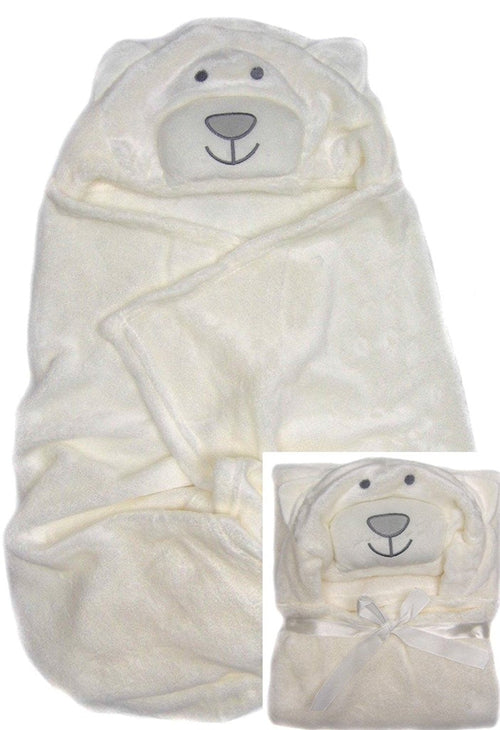 Baby Wrap Pink Cream Blue 3D Head Hooded Snuggle Wrap Soft Coral Fleece