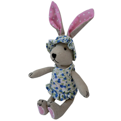 handmade rabbit with hat 20cm blue floral