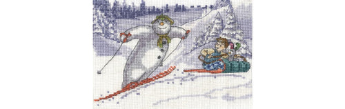 DMC 14 Count "Snowman & Snowdog Fun in the Snow" Cross Stitch Kit