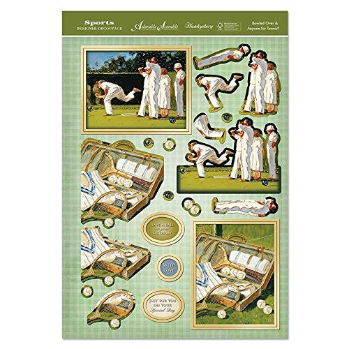 hunkydory adorable scorable sports & leisure time designer decoupage set bowled over & anyone for tennis