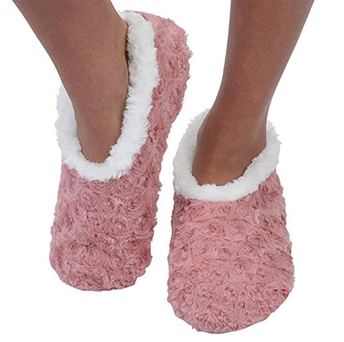 Ladies Super Soft Rose Textured Fur-Like Fabric Snoozies Slippers