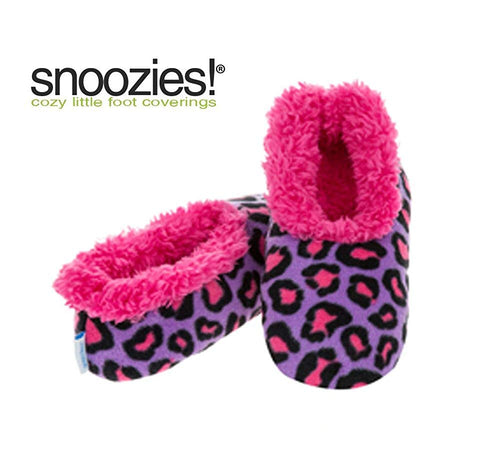 Girls Purple & Pink Leopard Print Fun Kids Snoozies Slippers in S/M/L
