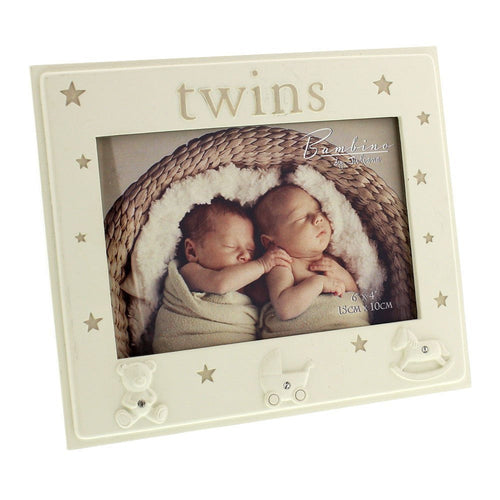 Twins - beautiful Bambino cream resin 5 x 3.5" photo frame with stars