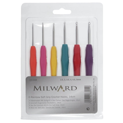Milward Deluxe Six Piece Soft Grip Rainbow Crochet Hook Set 2.5-5.00mm