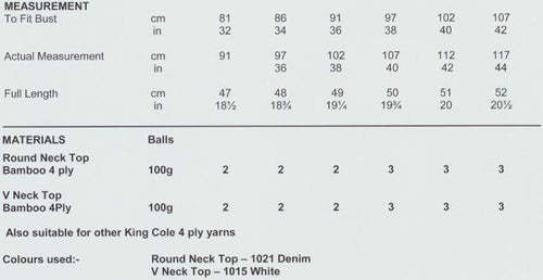 King Cole Bamboo 4 Ply Pattern - 3923 Womens Pretty Summer Tops by King Cole - King Cole Patterns