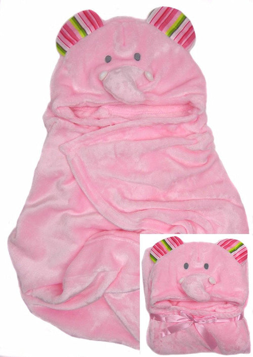 Baby Wrap Pink Cream Blue 3D Head Hooded Snuggle Wrap Soft Coral Fleece