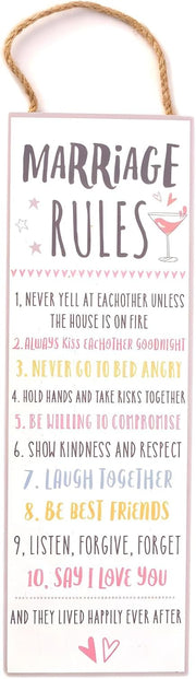Widdop and Co Wedding/Anniversary Hanging Sentiment Wooden Wall Plaque - Marriage Rules - Decorative Wedding Gift/Home Decor, LL492
