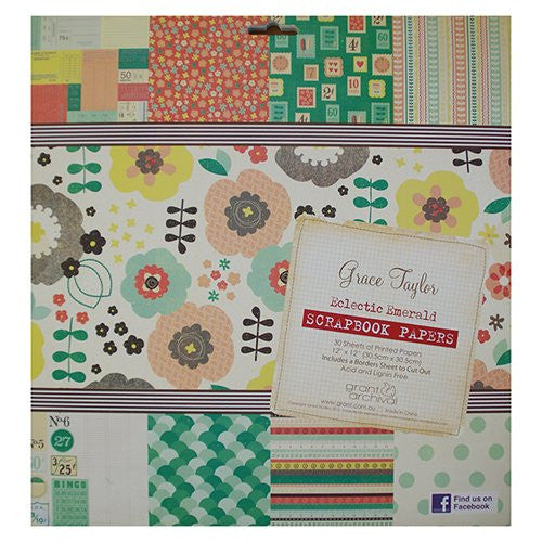Grace Taylor Eclectic Emerald 12"x12" Scrapbook Papers GS2659