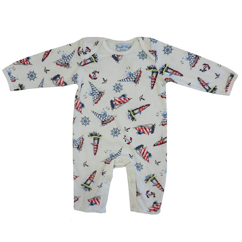 Powell Craft Baby Boys Cotton Nautical Jumpsuit/Babygrow. White