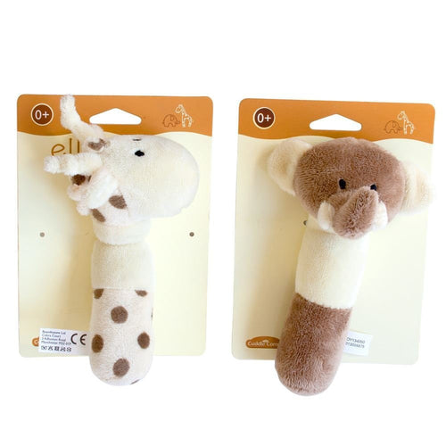 Elli & Raff Pair of Brown and Cream Plush Rattles
