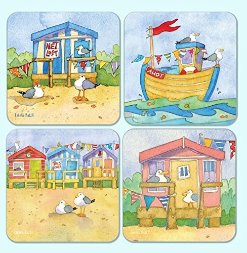 BEACH HUTS - BESIDE the SEA - Emma Ball Colourful Coaster Set x 4