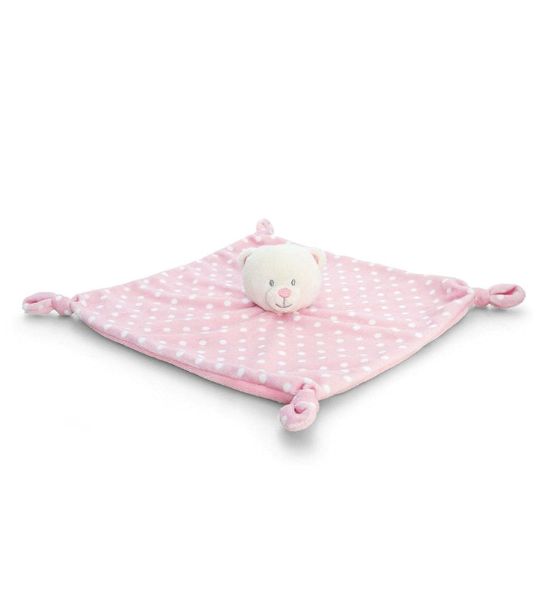PINK & WHITE SPOTTY Baby's First Comforter Blanket Teddy Bear Gift by Keel Toys