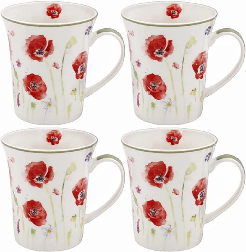 The Leonardo Collection LP94598 Poppy Field Floral Mugs (Set of 4),  Boxed