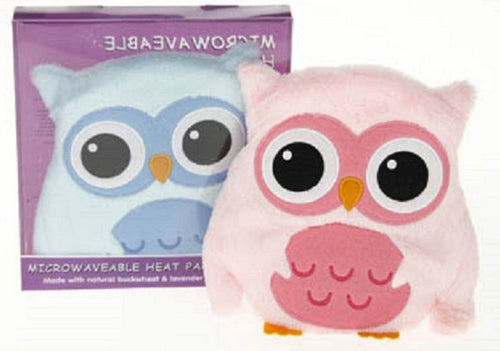 wheaty warmers microwavable heat pack owls supplied in either blue or pink