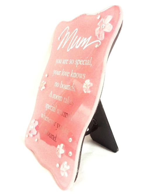 Juliana Glass Curved Edge Plaque & Flowers Pink - Mum