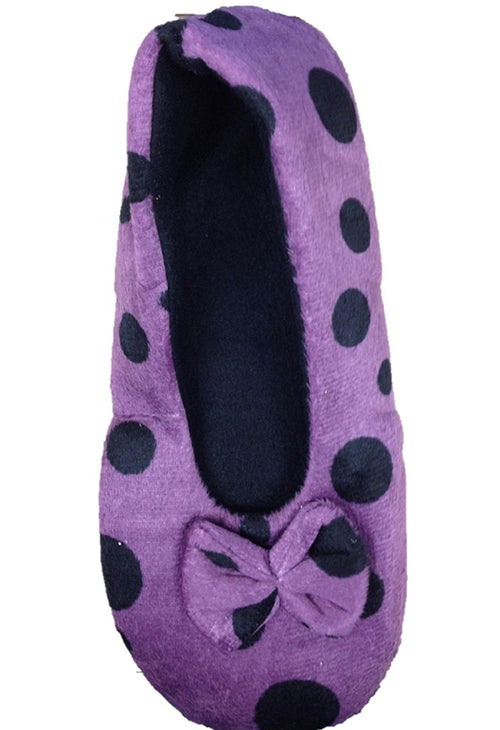 Ladies Tootsies Ballerina Slippers SK818 Purple Spot