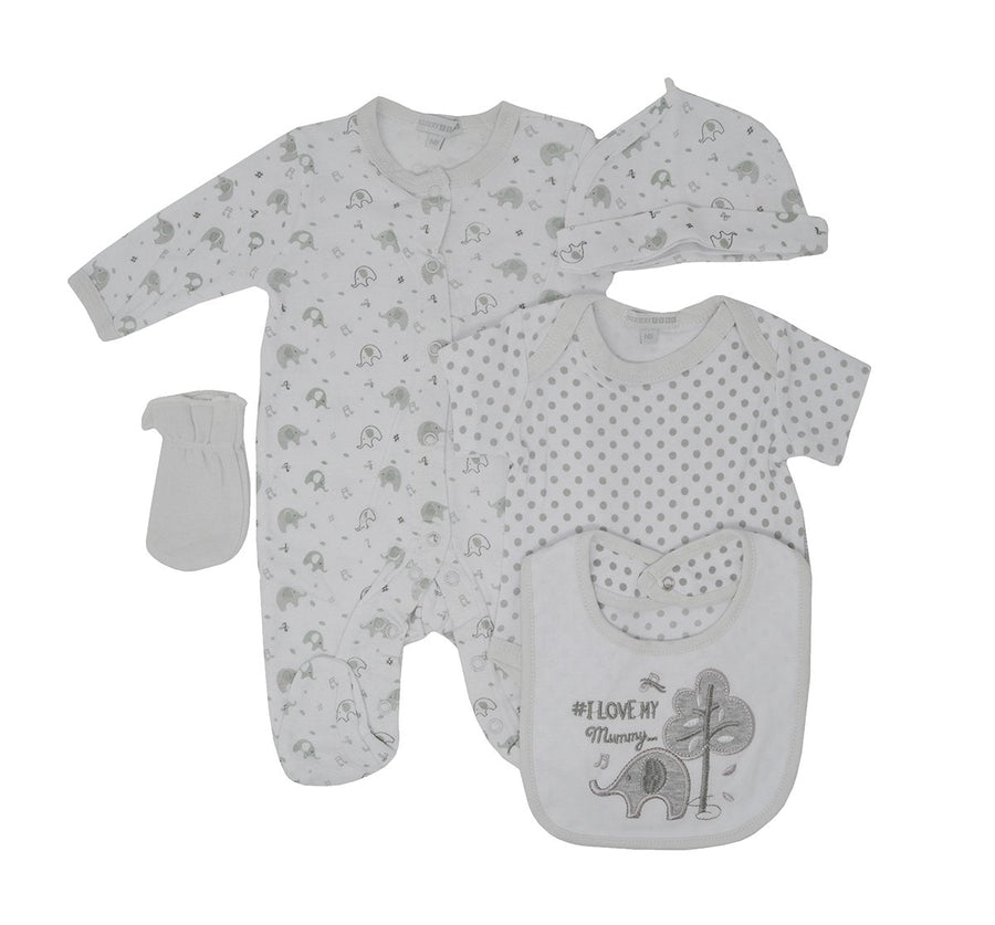 5 Piece Baby Gift Set With Embroidery and Applique - 0/3 Months