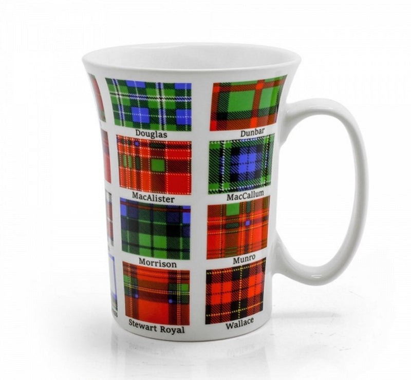 Scottish Family Tartans Clan Mug - Bone China - Black Watch - Fraser - MacDonald - Ramsay - Buchanan - Gordon - MacDougall - Sinclair - Cameron - Grant - MacTavish - Stewart Dress - Douglas - MacAlister - Morrison - Stewart Royal - Dunbar - MacCallum -
