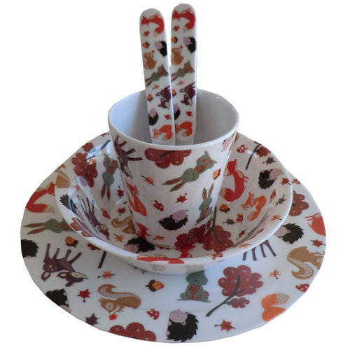 woodland creatures melamine set(bowl,plate cup fork spoon)