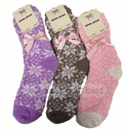 Ladies 2 pairs Luxury Cosy Socks Size 4 - 6 Warm Present Gift Bow