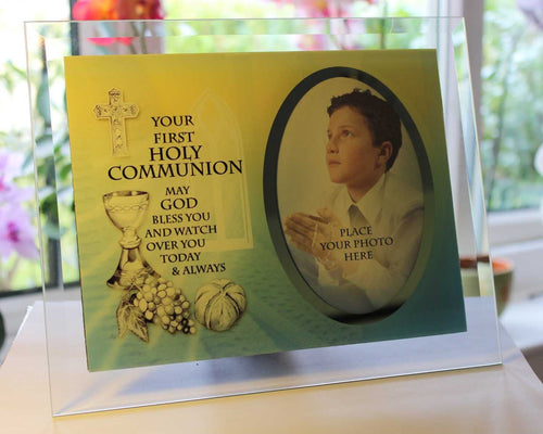 Inspirational Glass Poem Photo Frame His First Holy Communion Keepsake Gift to Treasure Forever!