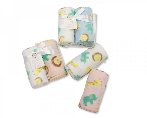 Pack of 2 Baby Fleece Wrap/Blankets Blue 75cm x 75cm