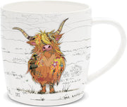 Lesser & Pavey British Designed Barrel Coffee Mug  Ceramic Coffee Mugs for Home or Work| Large Mugs for Hot Drinks Hamish Hiighland Cow Tea and Coffee Cups - Bug Art