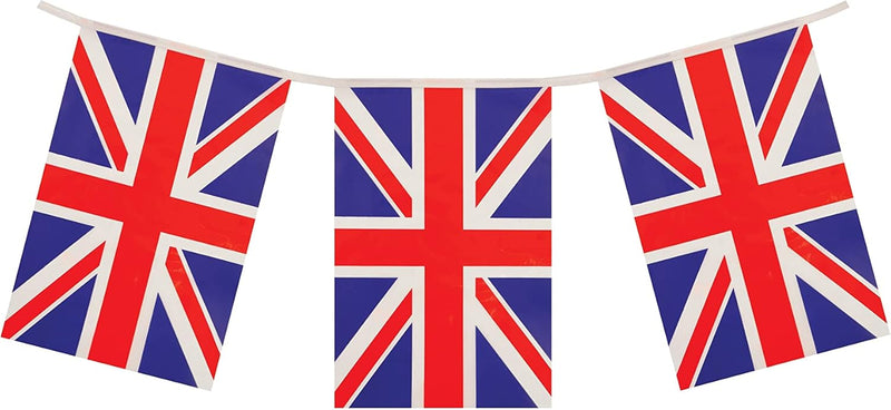 Hen Brandt 1 x Union Jack Rectangular Party Bunting 10m Celebration Bunting Great Britain Union Jack British Party Decorations with 20 Flags Royal Theme Garland Pub BBQ Decoration