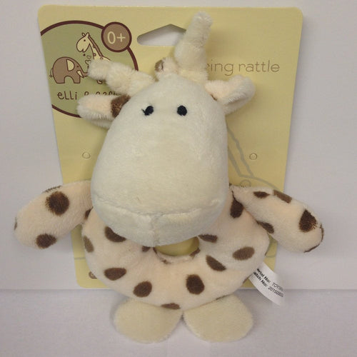 Elli & Raff Plush Ring Rattle (Pair) Elephant & Giraffe