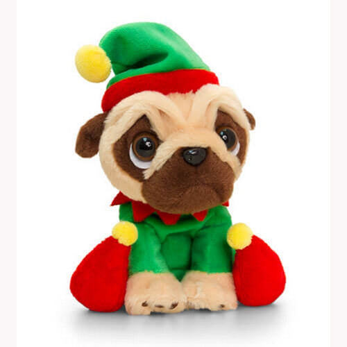 Keel Toys Pugsley Toy With Elf Christmas Outfit