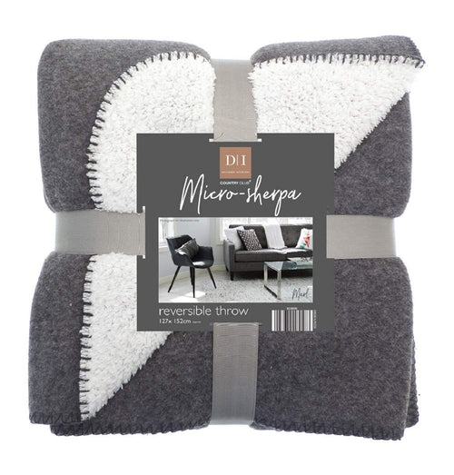 Country Club Plain Grey Marl Microsherpa Fleece Reversible Bed/Sofa Throw 120cmx150cm