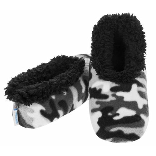 Boys Grey Camouflage Fun Kids Snoozies Slippers in S/M/L
