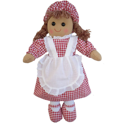 Powell Craft red gingham rag doll 40cm with gingham hat white apron