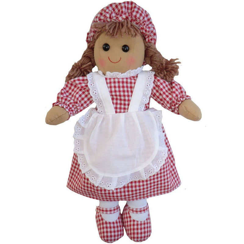Powell Craft red gingham rag doll 40cm with gingham hat white apron