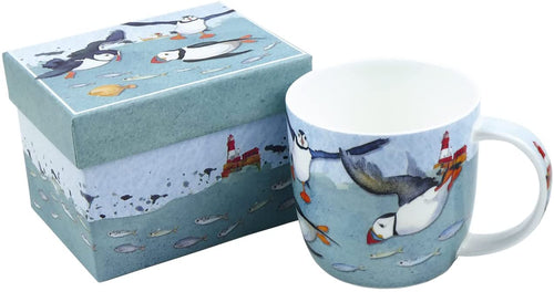 Diving Puffins Bone China Mug with Gift Box