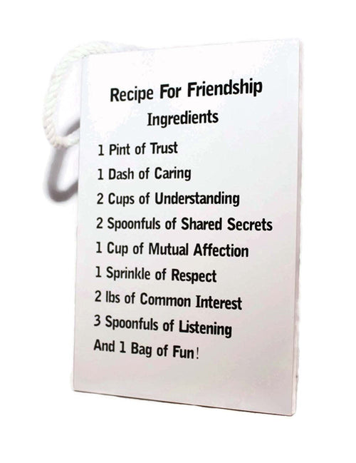 Recipe For Friendship Ingredients Plaque With Rope Hanger