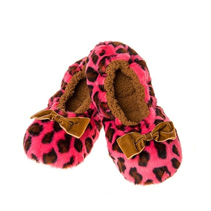 Deep Dusky Pink Soft Plush Animal Leopard Print Snoozies Fluffy Slippers (Medium UK 5-6)