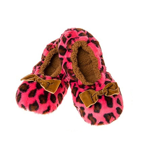 Deep Dusky Pink Soft Plush Animal Leopard Print Snoozies Fluffy Slippers (Medium UK 5-6)