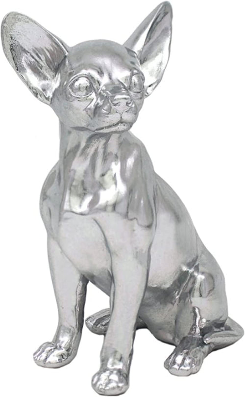 Silver Art Shiny Silver Effect Heavy Weight Sitting Chihuahua Figurine Ornament Decoration Dog Lover Gift