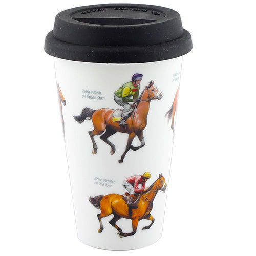 Classic Racehorses Travel Mug with Silicone Lid