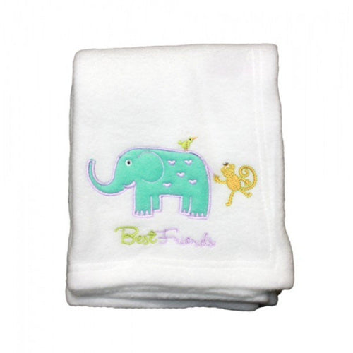 embroidered fleece cot blanket white with elliphant
